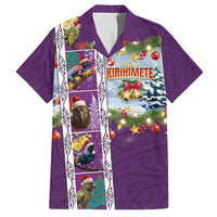 New Zealand Merry Christmas Family Matching Off Shoulder Short Dress and Hawaiian Shirt Maori Animals, Koru Tattoo - Purple Xmas Style LT03 Dad's Shirt - Short Sleeve Purple - Polynesian Pride