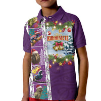 New Zealand Merry Christmas Kid Polo Shirt Maori Animals, Koru Tattoo - Purple Xmas Style LT03 Kid Purple - Polynesian Pride