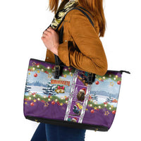 New Zealand Merry Christmas Leather Tote Bag Maori Animals, Koru Tattoo - Purple Xmas Style LT03 Purple - Polynesian Pride