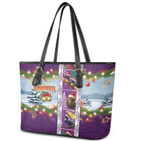 New Zealand Merry Christmas Leather Tote Bag Maori Animals, Koru Tattoo - Purple Xmas Style LT03 - Polynesian Pride