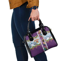 New Zealand Merry Christmas Shoulder Handbag Maori Animals, Koru Tattoo - Purple Xmas Style LT03 - Polynesian Pride