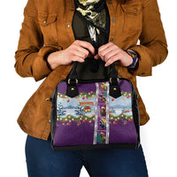New Zealand Merry Christmas Shoulder Handbag Maori Animals, Koru Tattoo - Purple Xmas Style LT03 - Polynesian Pride