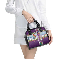 New Zealand Merry Christmas Shoulder Handbag Maori Animals, Koru Tattoo - Purple Xmas Style LT03 - Polynesian Pride