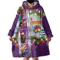 New Zealand Merry Christmas Wearable Blanket Hoodie Maori Animals, Koru Tattoo - Purple Xmas Style LT03 - Polynesian Pride