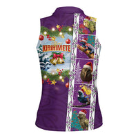 New Zealand Merry Christmas Women Sleeveless Polo Shirt Maori Animals, Koru Tattoo - Purple Xmas Style LT03 - Polynesian Pride