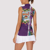 New Zealand Merry Christmas Women Sleeveless Polo Shirt Maori Animals, Koru Tattoo - Purple Xmas Style LT03 - Polynesian Pride