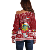 Tuvalu Christmas Off Shoulder Sweater Snowman and Tuvalu Coat of Arms Maori Tribal Xmas Style LT03 - Polynesian Pride
