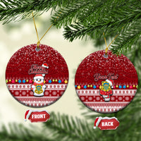 Personalised Tuvalu Christmas Ceramic Ornament Snowman and Tuvalu Coat of Arms Maori Tribal Xmas Style LT03 Circle Red - Polynesian Pride