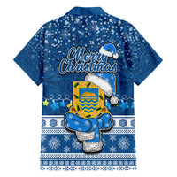 Tuvalu Christmas Family Matching Off Shoulder Short Dress and Hawaiian Shirt Snowman Hugs Tuvalu Coat of Arms Maori Pattern Blue Style LT03 - Polynesian Pride