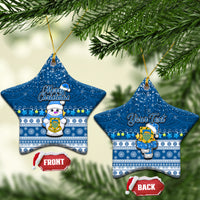 Personalised Tuvalu Christmas Ceramic Ornament Snowman Hugs Tuvalu Coat of Arms Maori Pattern Blue Style LT03 Star Blue - Polynesian Pride