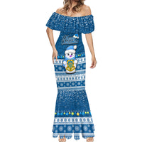 Personalised Tuvalu Christmas Mermaid Dress Snowman Hugs Tuvalu Coat of Arms Maori Pattern Blue Style LT03 - Polynesian Pride