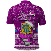 Tuvalu Christmas Polo Shirt Snowman Hugs Tuvalu Coat of Arms Maori Pattern Pink Style LT03 - Polynesian Pride