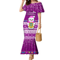 Personalised Tuvalu Christmas Mermaid Dress Snowman Hugs Tuvalu Coat of Arms Maori Pattern Pink Style LT03 Women Pink - Polynesian Pride