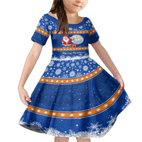Marshall Islands Christmas Family Matching Mermaid Dress and Hawaiian Shirt Santa Claus and Coat of Arms Mix Polynesian Xmas Style LT03 Daughter's Dress Blue - Polynesian Pride
