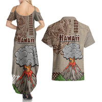 Hawaii Couples Matching Summer Maxi Dress and Hawaiian Shirt Aloha Volcano Mix Kakau Hawaiian Tribal LT03 - Polynesian Pride