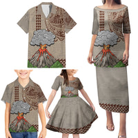 Aloha Volcano Custom Family Matching Puletasi Dress and Hawaiian Shirt Mix Hawaiian Kakau Tribal LT03 - Polynesian Pride