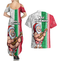 Hawaii Mele Kalikimaka Couples Matching Summer Maxi Dress and Hawaiian Shirt Santa Playing Ukele Mix Kakau Pattern Xmas Style LT03 - Polynesian Pride