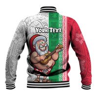 Custom Hawaii Mele Kalikimaka Baseball Jacket Santa Playing Ukele Mix Kakau Pattern Xmas Style LT03 - Polynesian Pride