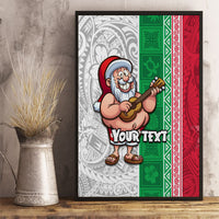 Custom Hawaii Mele Kalikimaka Canvas Wall Art Santa Playing Ukele Mix Kakau Pattern Xmas Style LT03 - Polynesian Pride