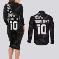 New Zealand Rugby Custom Couples Matching Long Sleeve Bodycon Dress and Long Sleeve Button Shirt The Champions Aotearoa LT03 - Polynesian Pride