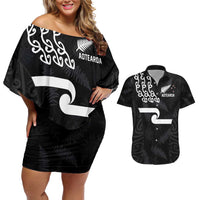 New Zealand Rugby Custom Couples Matching Off Shoulder Short Dress and Hawaiian Shirt The Champions Aotearoa LT03 Black - Polynesian Pride