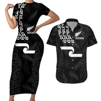 New Zealand Rugby Custom Couples Matching Short Sleeve Bodycon Dress and Hawaiian Shirt The Champions Aotearoa LT03 Black - Polynesian Pride