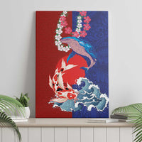 Hawaiian and Japanese Together Canvas Wall Art The Whale and Koi Fish with Hinomaru and Lei LT03 - Polynesian Pride