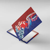 Hawaiian and Japanese Together Canvas Wall Art The Whale and Koi Fish with Hinomaru and Lei LT03 With Frame Blue - Polynesian Pride