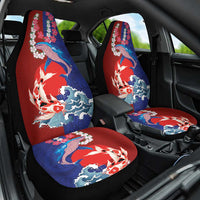 Hawaiian and Japanese Together Car Seat Cover The Whale and Koi Fish with Hinomaru and Lei LT03 One Size Blue - Polynesian Pride