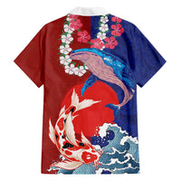 Hawaiian and Japanese Together Family Matching Off The Shoulder Long Sleeve Dress and Hawaiian Shirt The Whale and Koi Fish with Hinomaru and Lei