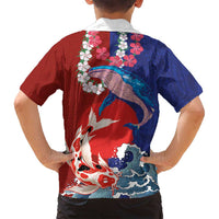 Hawaiian and Japanese Together Family Matching Puletasi and Hawaiian Shirt The Whale and Koi Fish with Hinomaru and Lei LT03 - Polynesian Pride