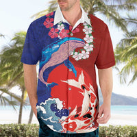 Hawaiian and Japanese Together Hawaiian Shirt The Whale and Koi Fish with Hinomaru and Lei LT03 - Polynesian Pride