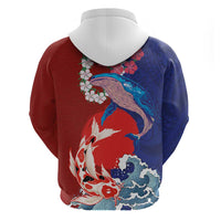 Hawaiian and Japanese Together Hoodie The Whale and Koi Fish with Hinomaru and Lei LT03 - Polynesian Pride