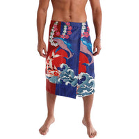 Hawaiian and Japanese Together Lavalava The Whale and Koi Fish with Hinomaru and Lei LT03 Blue - Polynesian Pride