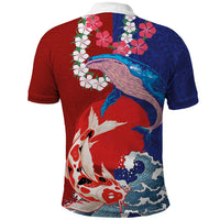 Hawaiian and Japanese Together Polo Shirt The Whale and Koi Fish with Hinomaru and Lei LT03 - Polynesian Pride