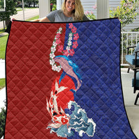 Hawaiian and Japanese Together Quilt The Whale and Koi Fish with Hinomaru and Lei LT03 Blue - Polynesian Pride