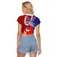 Hawaiian and Japanese Together Raglan Cropped T Shirt The Whale and Koi Fish with Hinomaru and Lei LT03 - Polynesian Pride