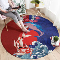 Hawaiian and Japanese Together Round Carpet The Whale and Koi Fish with Hinomaru and Lei LT03 - Polynesian Pride