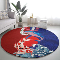 Hawaiian and Japanese Together Round Carpet The Whale and Koi Fish with Hinomaru and Lei LT03 - Polynesian Pride