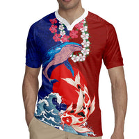 Hawaiian and Japanese Together Rugby Jersey The Whale and Koi Fish with Hinomaru and Lei LT03 - Polynesian Pride
