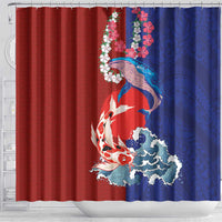 Hawaiian and Japanese Together Shower Curtain The Whale and Koi Fish with Hinomaru and Lei LT03 - Polynesian Pride