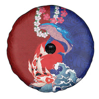 Hawaiian and Japanese Together Spare Tire Cover The Whale and Koi Fish with Hinomaru and Lei LT03 - Polynesian Pride