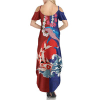 Hawaiian and Japanese Together Summer Maxi Dress The Whale and Koi Fish with Hinomaru and Lei LT03 - Polynesian Pride