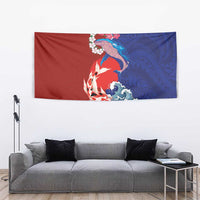 Hawaiian and Japanese Together Tapestry The Whale and Koi Fish with Hinomaru and Lei LT03 - Polynesian Pride