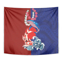 Hawaiian and Japanese Together Tapestry The Whale and Koi Fish with Hinomaru and Lei LT03 - Polynesian Pride