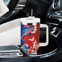 Hawaiian and Japanese Together Tumbler With Handle The Whale and Koi Fish with Hinomaru and Lei LT03 - Polynesian Pride