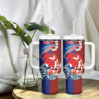 Hawaiian and Japanese Together Tumbler With Handle The Whale and Koi Fish with Hinomaru and Lei LT03 - Polynesian Pride