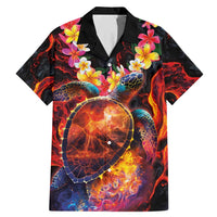Hawaiian Turtle with Volcanic Eruption Family Matching Mermaid Dress and Hawaiian Shirt Hibiscus Lei and Lava Flow an Abstract Texture LT03 Dad's Shirt - Short Sleeve Black - Polynesian Pride