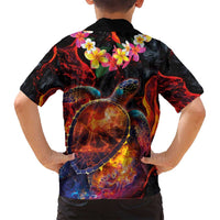 Hawaiian Turtle with Volcanic Eruption Family Matching Off Shoulder Maxi Dress and Hawaiian Shirt Hibiscus Lei and Lava Flow an Abstract Texture LT03 - Polynesian Pride