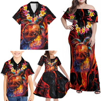 Hawaiian Turtle with Volcanic Eruption Family Matching Off Shoulder Maxi Dress and Hawaiian Shirt Hibiscus Lei and Lava Flow an Abstract Texture LT03 - Polynesian Pride